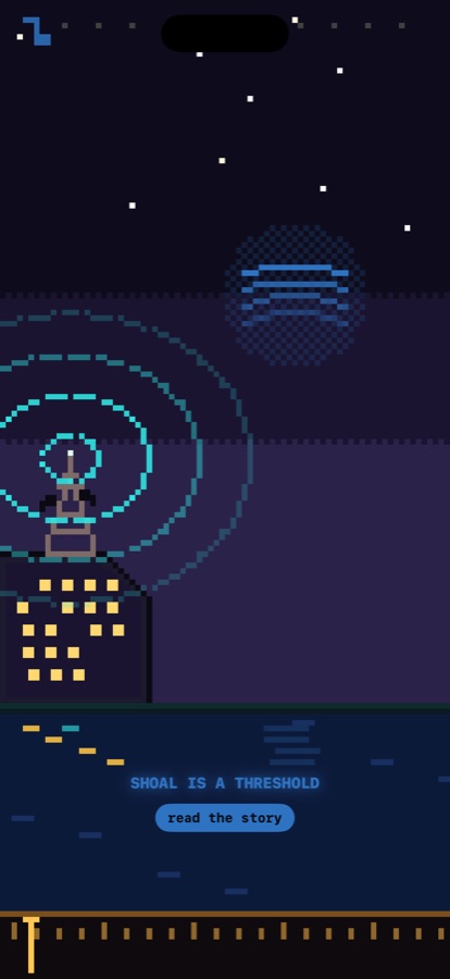 iPhone: a station tuned in over the library antenna, its line on the water