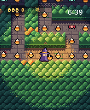 Apple Watch: the trick-or-treater in a witch hat walks a hedge maze lined with candy corn