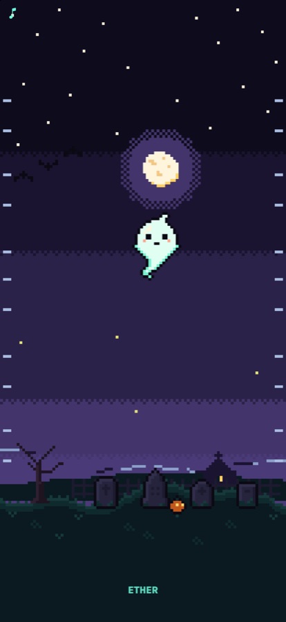iPhone: a teal ghost singing in front of the full moon above the graveyard