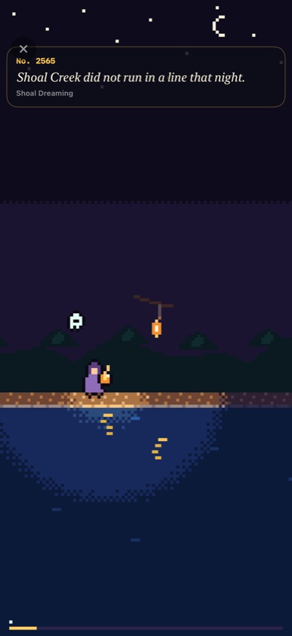 iPhone: a hooded walker carrying a lantern along the creek path