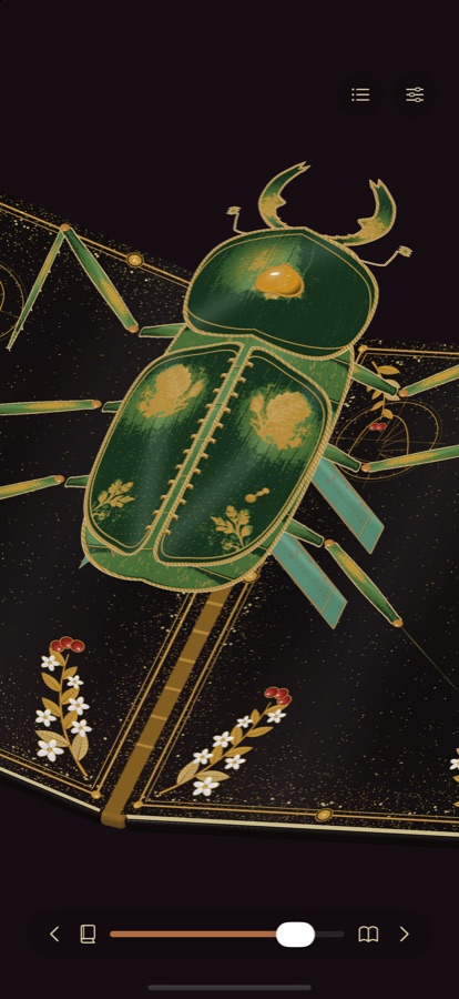 iPhone: a close view of a stag beetle's wing covers, green enamel with gold leaf