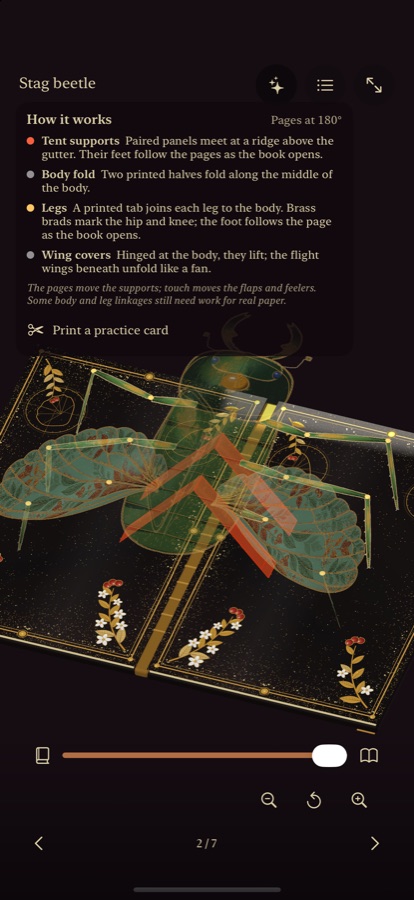 iPhone: the stag beetle with its printed parts see-through and the supports shown in red