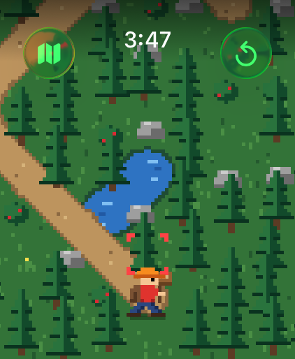 Apple Watch: the hiker beside a creek on a forest trail